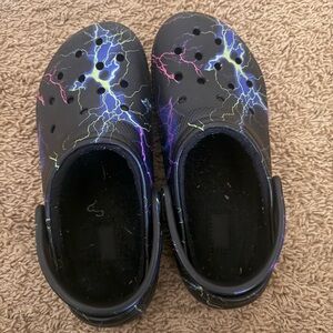 Kids Black Lightning-Print Clog Shoes